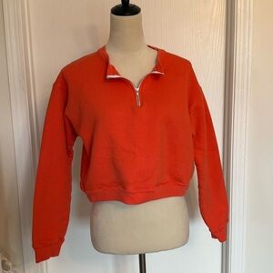 Monrow Women's Bright Orange Half-Zip Cropped Sweatshirt